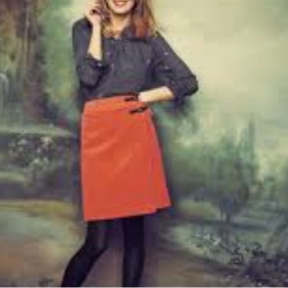 Boden | Pumpkin Orange Corduroy Wrap Style Skirt - Picture 9 of 15